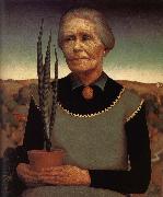 Grant Wood Both Hands with Miniature garden of woman oil on canvas